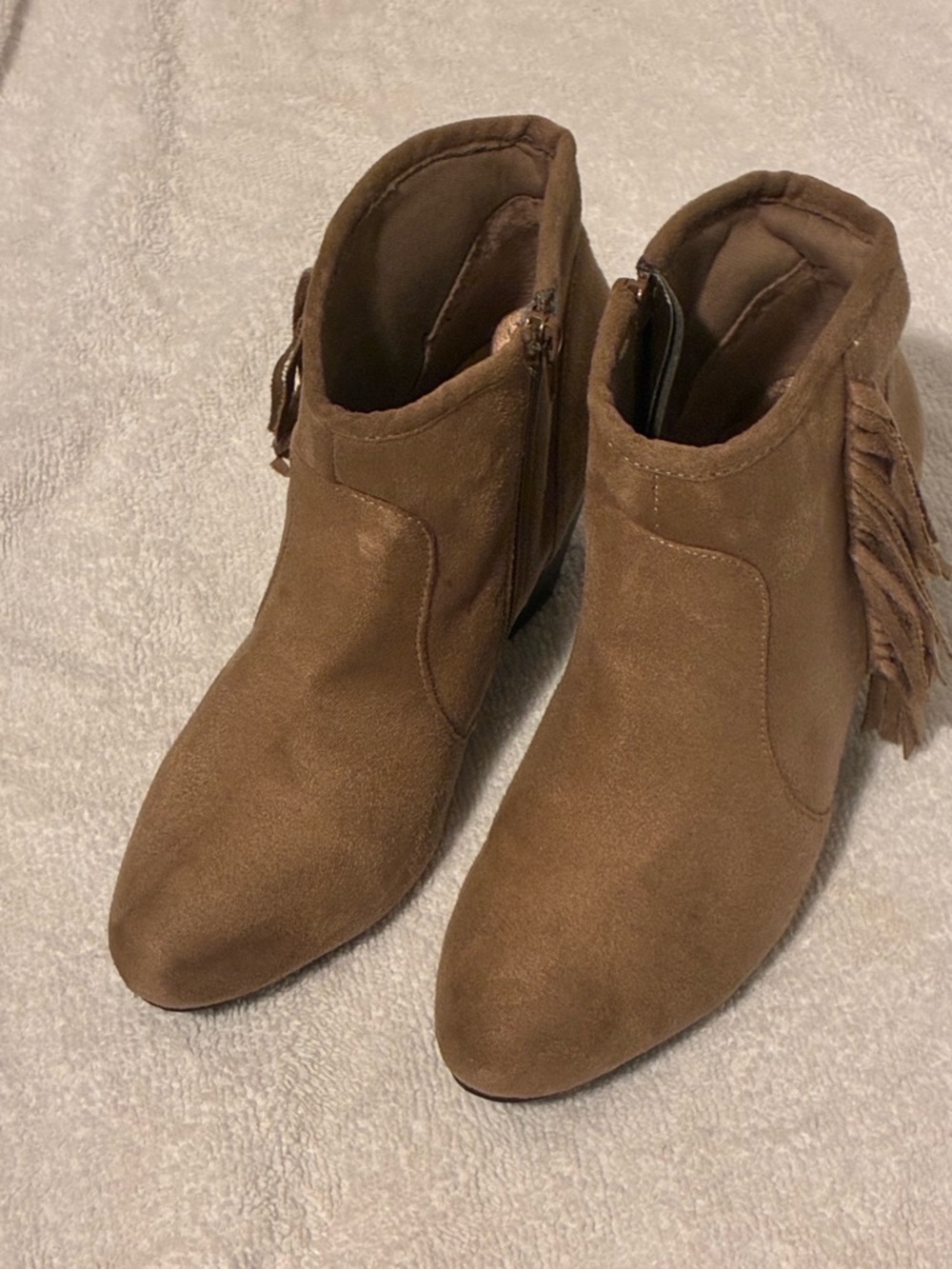 Nicole Brown Suede Fringe Ankle Booties